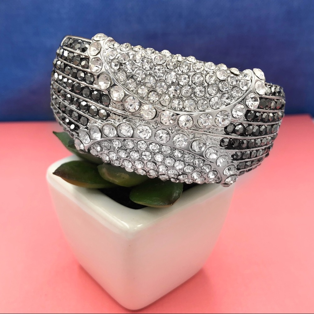 Rhinestone Chunky Statement Fancy Hinged Bracelet